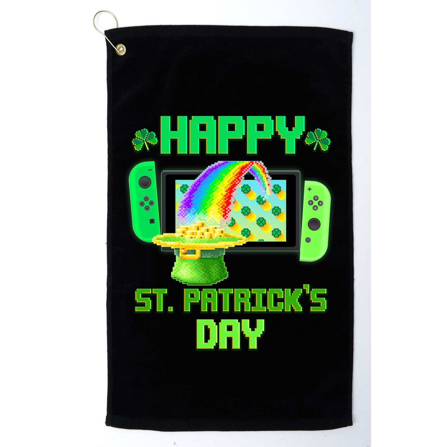 Happy St Patricks Day Retro Pixel Video Game Golf Towel