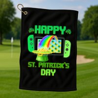 Happy St Patricks Day Retro Pixel Video Game Golf Towel