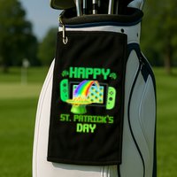 Happy St Patricks Day Retro Pixel Video Game Golf Towel