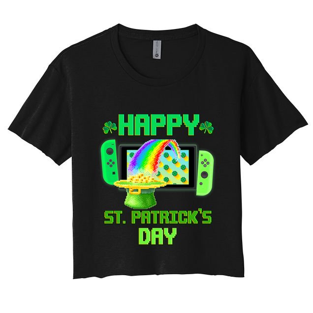 Happy St Patricks Day Retro Pixel Video Game Crop Top