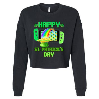 Happy St Patricks Day Retro Pixel Video Game Cropped Pullover Crew