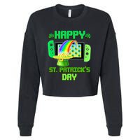 Happy St Patricks Day Retro Pixel Video Game Cropped Pullover Crew