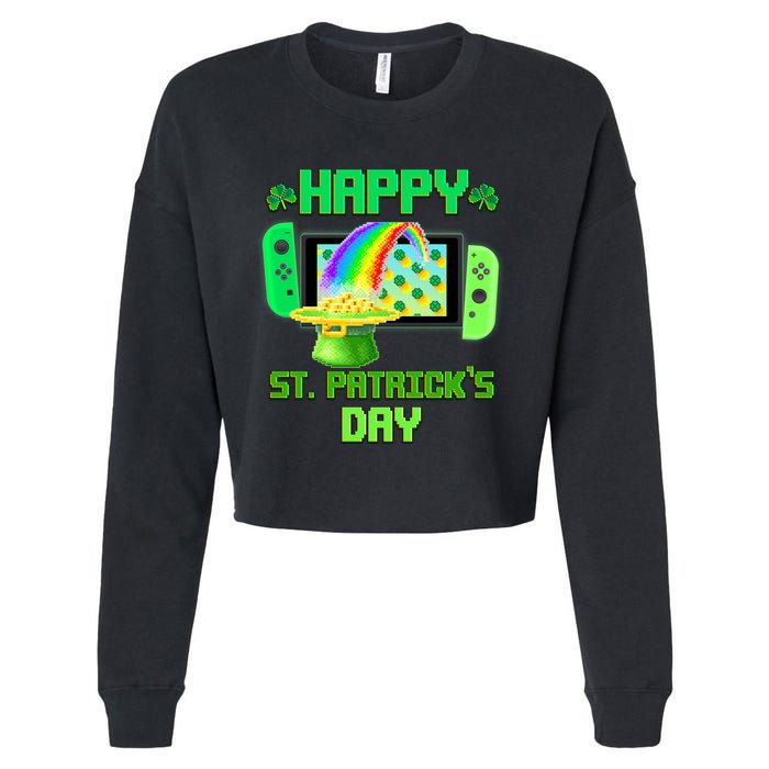 Happy St Patricks Day Retro Pixel Video Game Cropped Pullover Crew