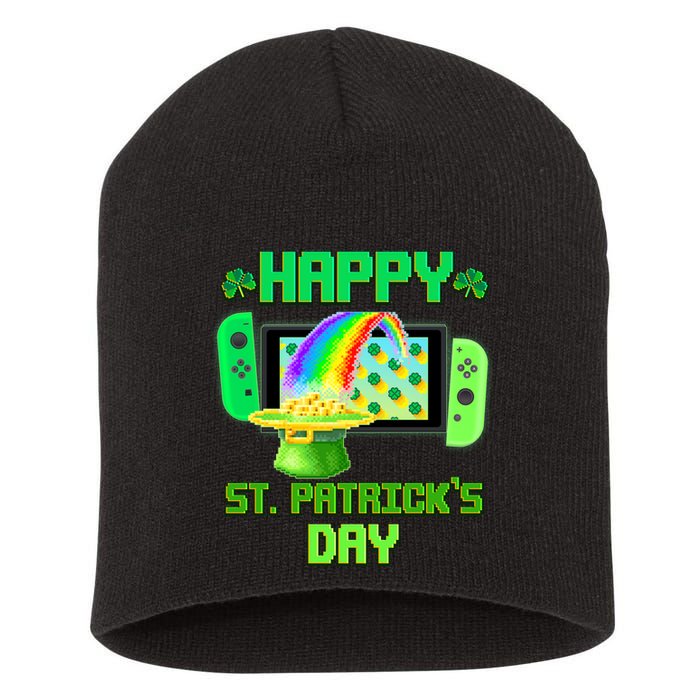 Happy St Patricks Day Retro Pixel Video Game Short Acrylic Beanie