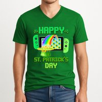Happy St Patricks Day Retro Pixel Video Game V-Neck T-Shirt