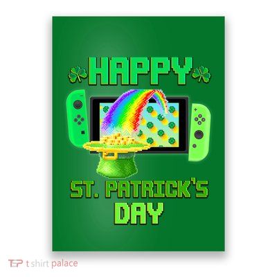 Happy St Patricks Day Retro Pixel Video Game Poster