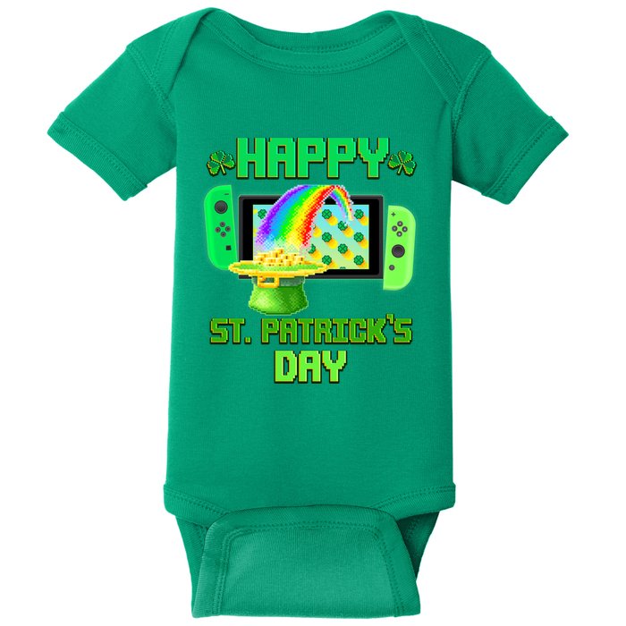 Happy St Patricks Day Retro Pixel Video Game Baby Bodysuit
