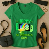 Happy St Patricks Day Retro Pixel Video Game Women's V-Neck T-Shirt