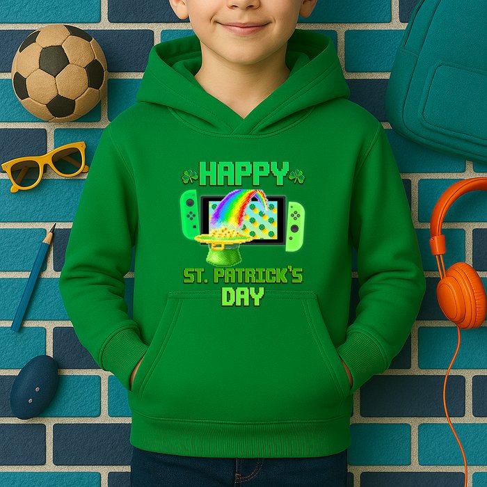 Happy St Patricks Day Retro Pixel Video Game Kids Hoodie