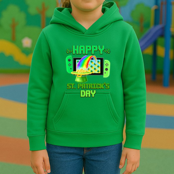 Happy St Patricks Day Retro Pixel Video Game Kids Hoodie