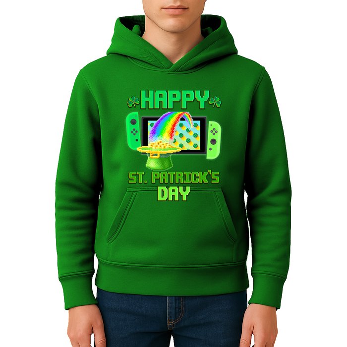 Happy St Patricks Day Retro Pixel Video Game Kids Hoodie