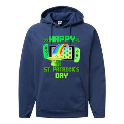 Happy St Patricks Day Retro Pixel Video Game Performance Fleece Hoodie