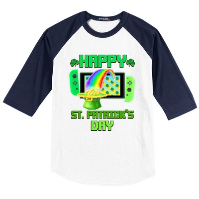 Happy St Patricks Day Retro Pixel Video Game Baseball Sleeve Shirt