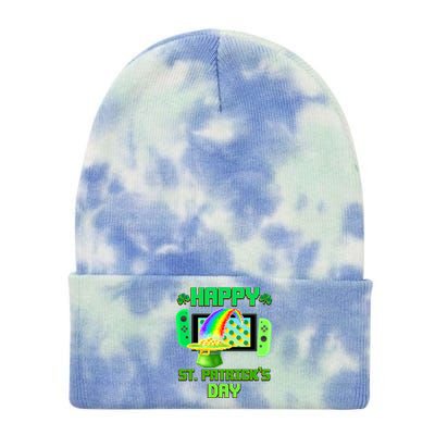 Happy St Patricks Day Retro Pixel Video Game Tie Dye 12in Knit Beanie