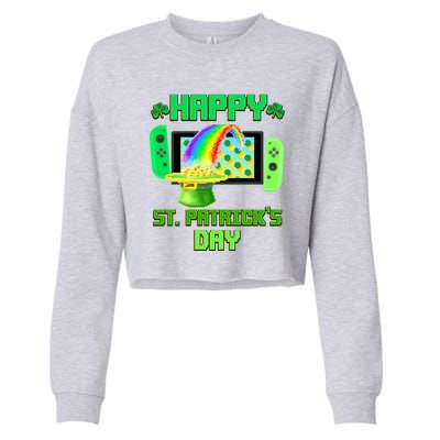 Happy St Patricks Day Retro Pixel Video Game Cropped Pullover Crew