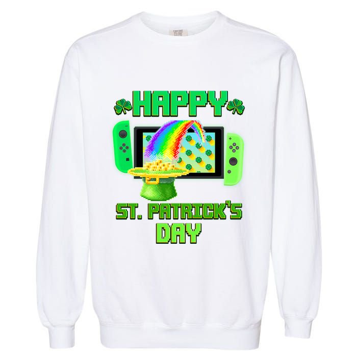 Happy St Patricks Day Retro Pixel Video Game Garment-Dyed Sweatshirt