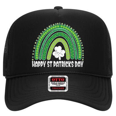 Happy St Patrick's Day Rainbow Irish Shamrock Leprechaun High Crown Mesh Back Trucker Hat