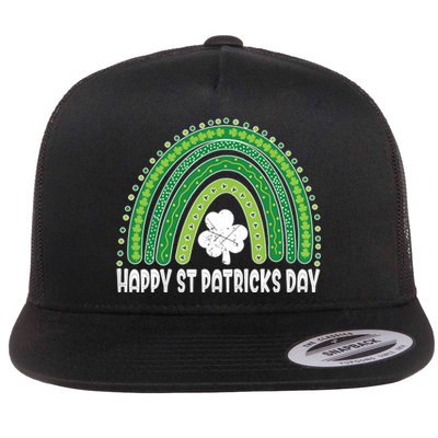 Happy St Patrick's Day Rainbow Irish Shamrock Leprechaun Flat Bill Trucker Hat