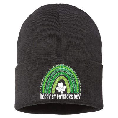 Happy St Patrick's Day Rainbow Irish Shamrock Leprechaun Sustainable Knit Beanie