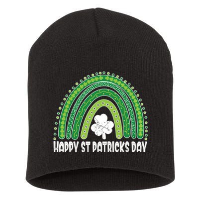 Happy St Patrick's Day Rainbow Irish Shamrock Leprechaun Short Acrylic Beanie