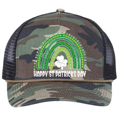 Happy St Patrick's Day Rainbow Irish Shamrock Leprechaun Retro Rope Trucker Hat Cap