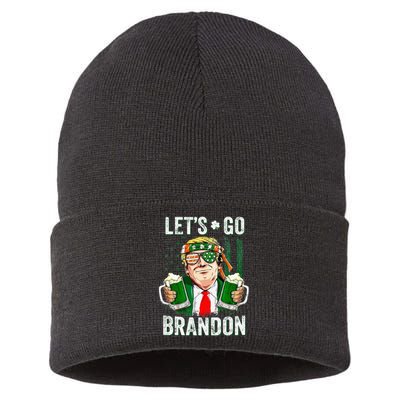 Happy St Patricks day Let's Go Beer Brandon Trump Leprechaun  Sustainable Knit Beanie