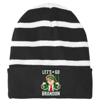 Happy St Patricks day Let's Go Beer Brandon Trump Leprechaun  Striped Beanie with Solid Band