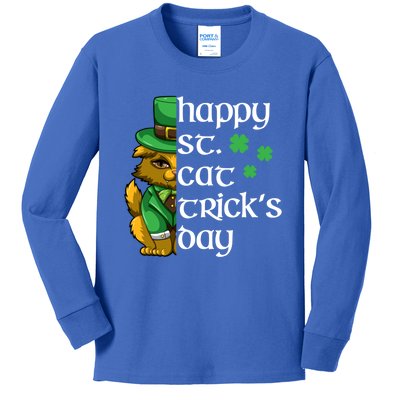 Happy St Patricks Day Cat Shamrock Kitten Gift Kids Long Sleeve Shirt