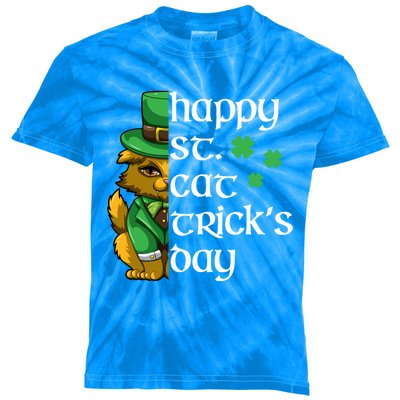 Happy St Patricks Day Cat Shamrock Kitten Gift Kids Tie-Dye T-Shirt