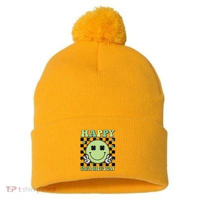 Happy St Patricks Day St Paddys Day Retro Pom Pom 12in Knit Beanie