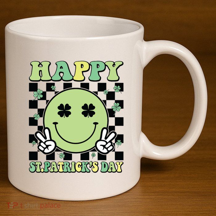 Happy St Patricks Day St Paddys Day Retro 11oz C Handle Ceramic Mug