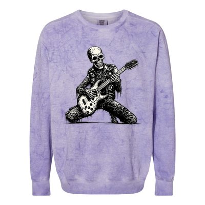 Halloween Skeleton Playing Guitar Rock And Roll Funny Skull Colorblast Crewneck Sweatshirt