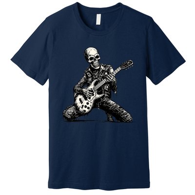 Halloween Skeleton Playing Guitar Rock And Roll Funny Skull Premium T-Shirt