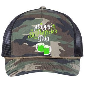 Happy St Patricks Day Green Beer Lucky Shamrock Retro Rope Trucker Hat Cap