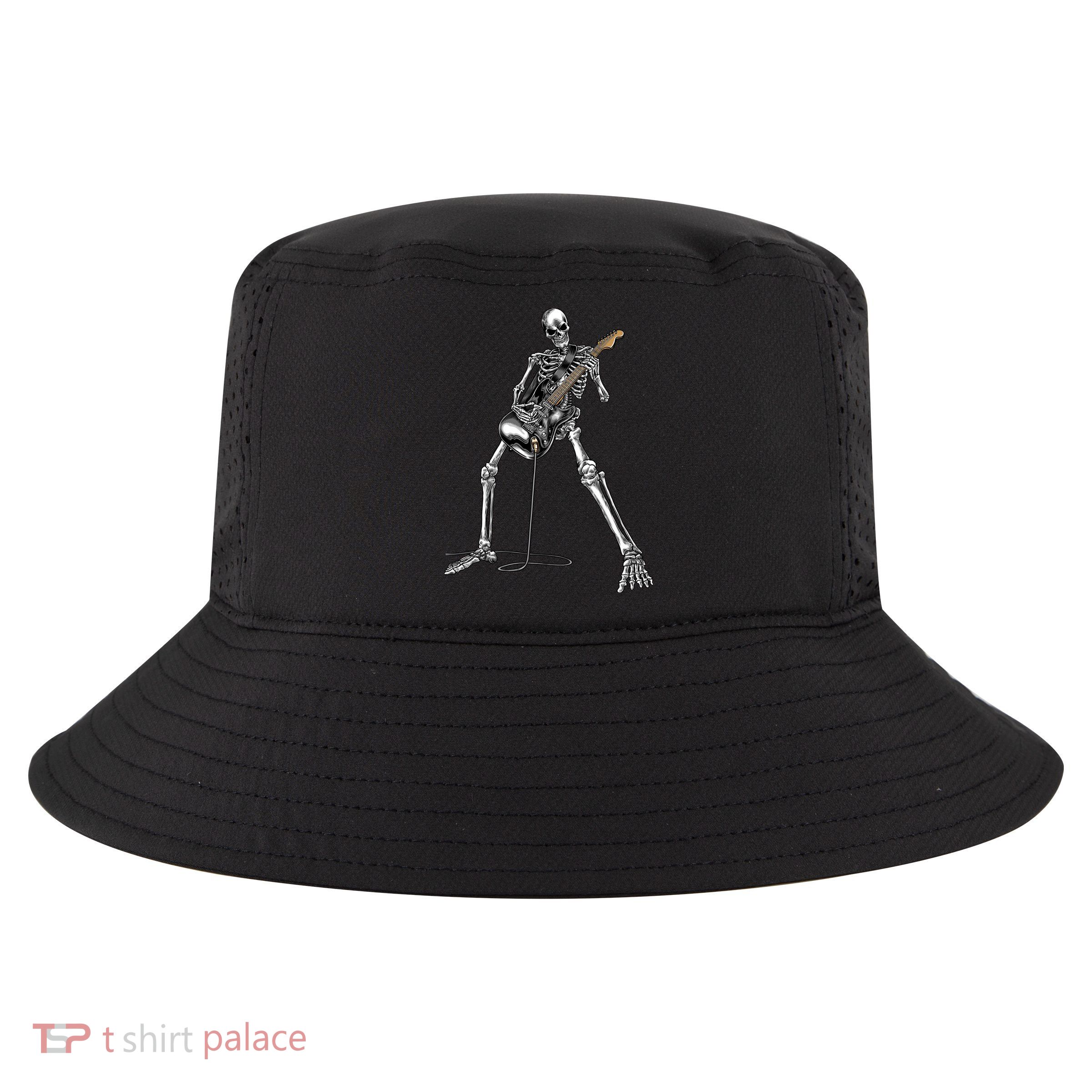 Halloween Skeleton Playing Guitar Rock And Roll Band Tees Cool Comfort Performance Bucket Hat