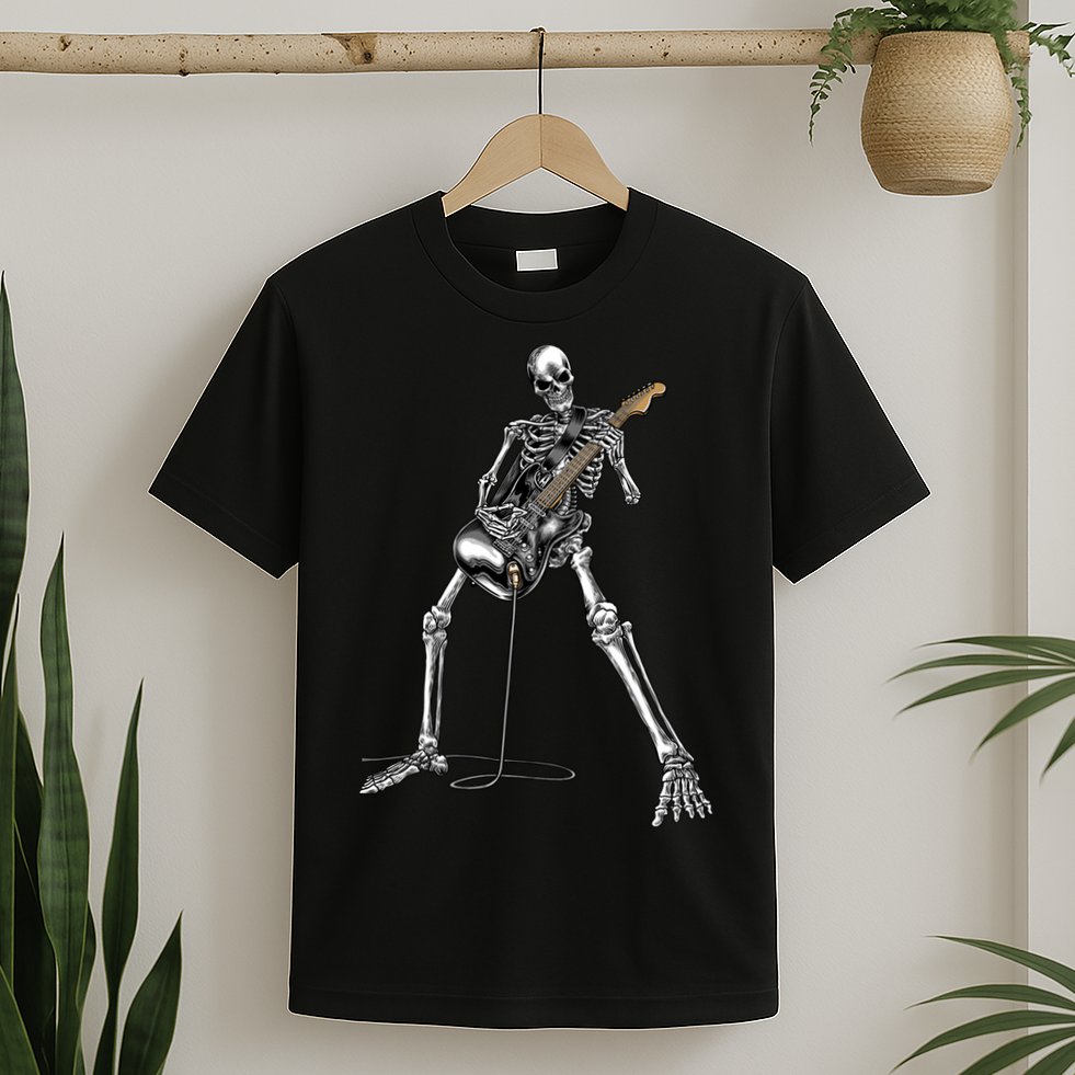 Halloween Skeleton Playing Guitar Rock And Roll Band Tees T-Shirt