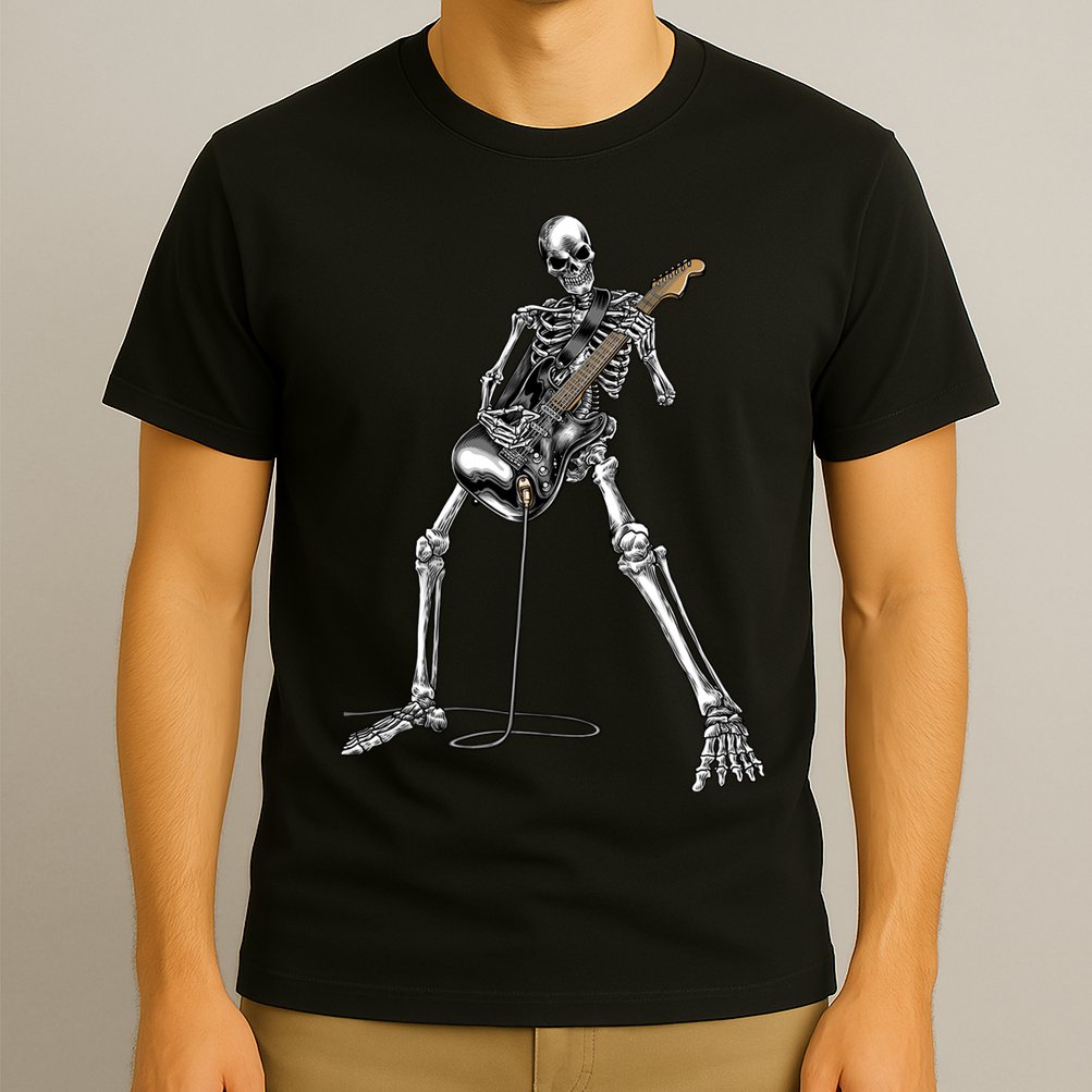 Halloween Skeleton Playing Guitar Rock And Roll Band Tees T-Shirt