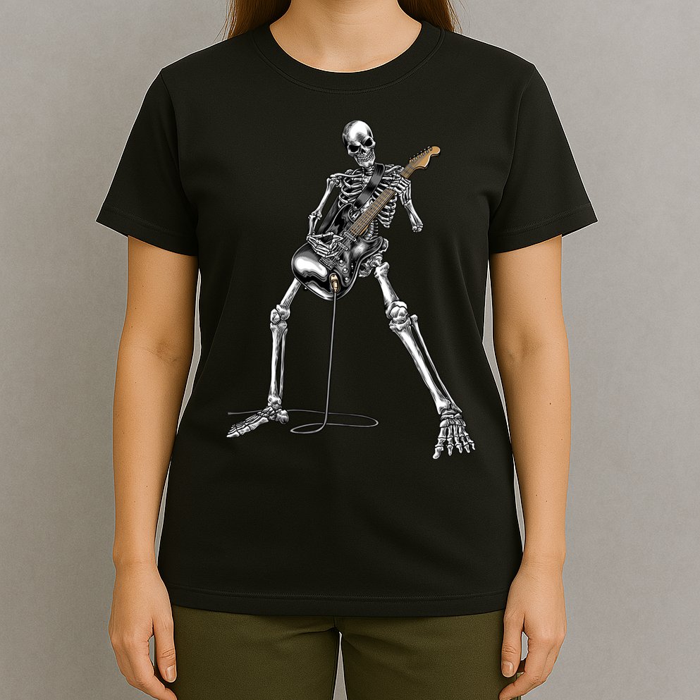 Halloween Skeleton Playing Guitar Rock And Roll Band Tees T-Shirt