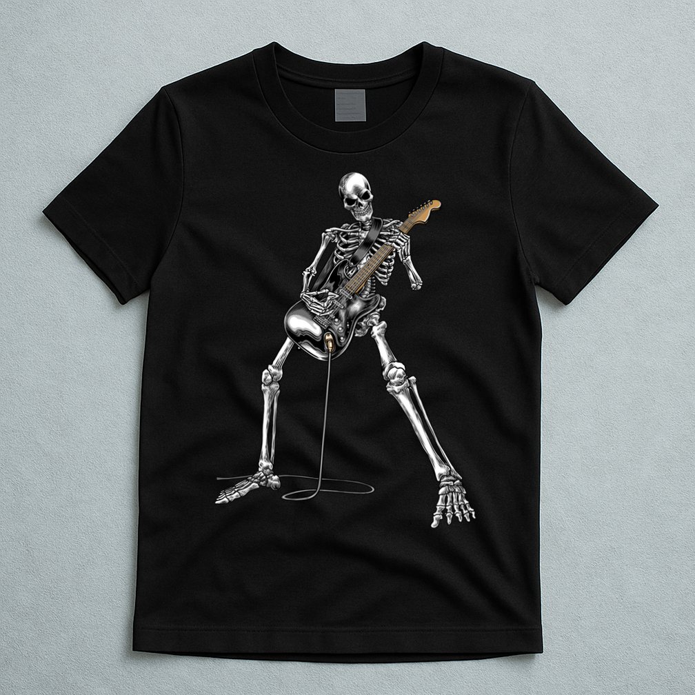 Halloween Skeleton Playing Guitar Rock And Roll Band Tees T-Shirt