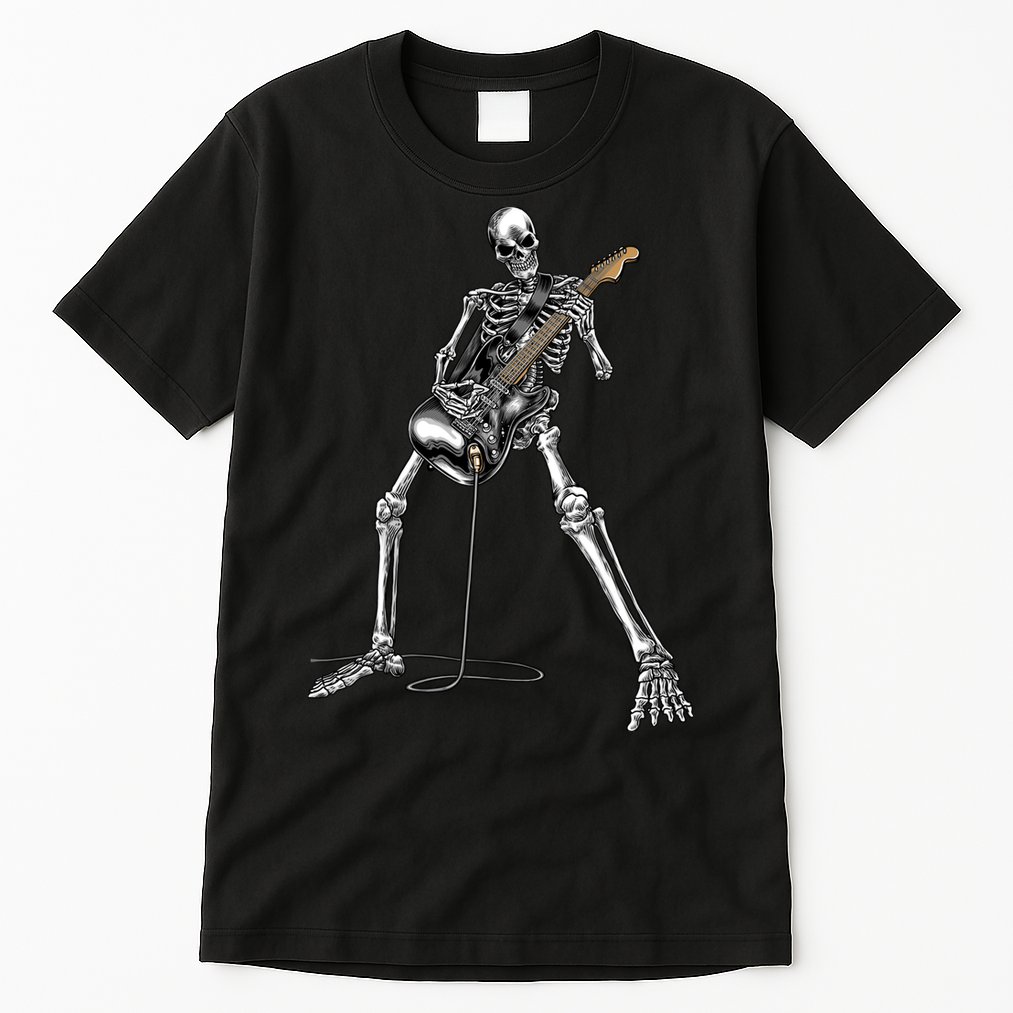 Halloween Skeleton Playing Guitar Rock And Roll Band Tees Tall T-Shirt