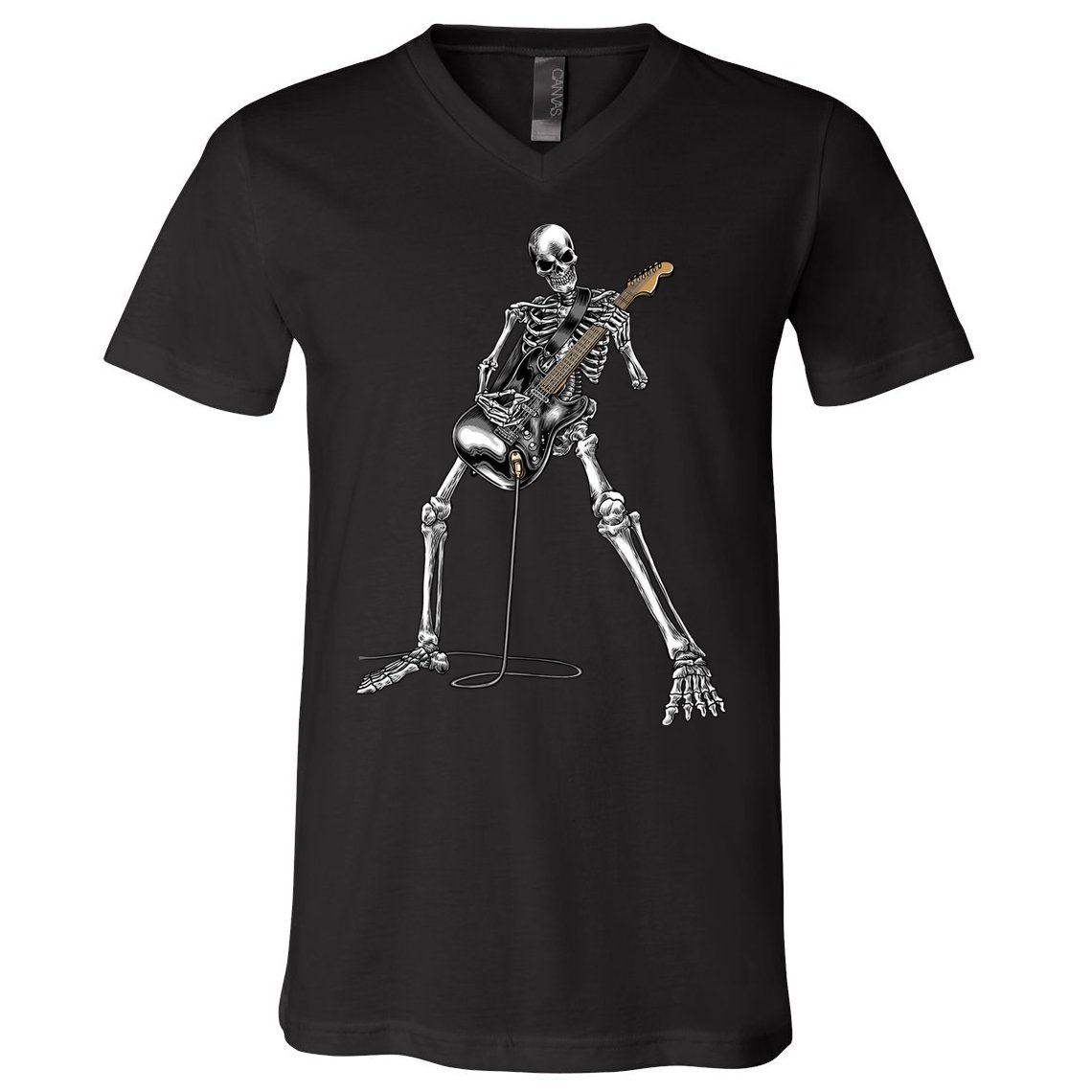 Halloween Skeleton Playing Guitar Rock And Roll Band Tees V-Neck T-Shirt