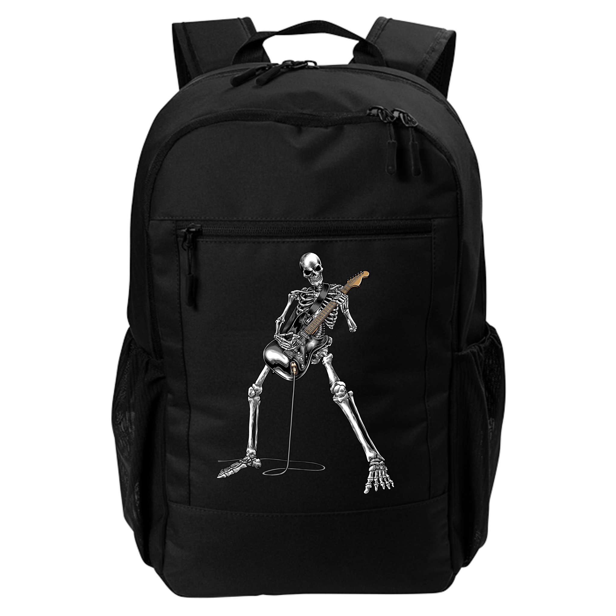 Halloween Skeleton Playing Guitar Rock And Roll Band Tees Backpack