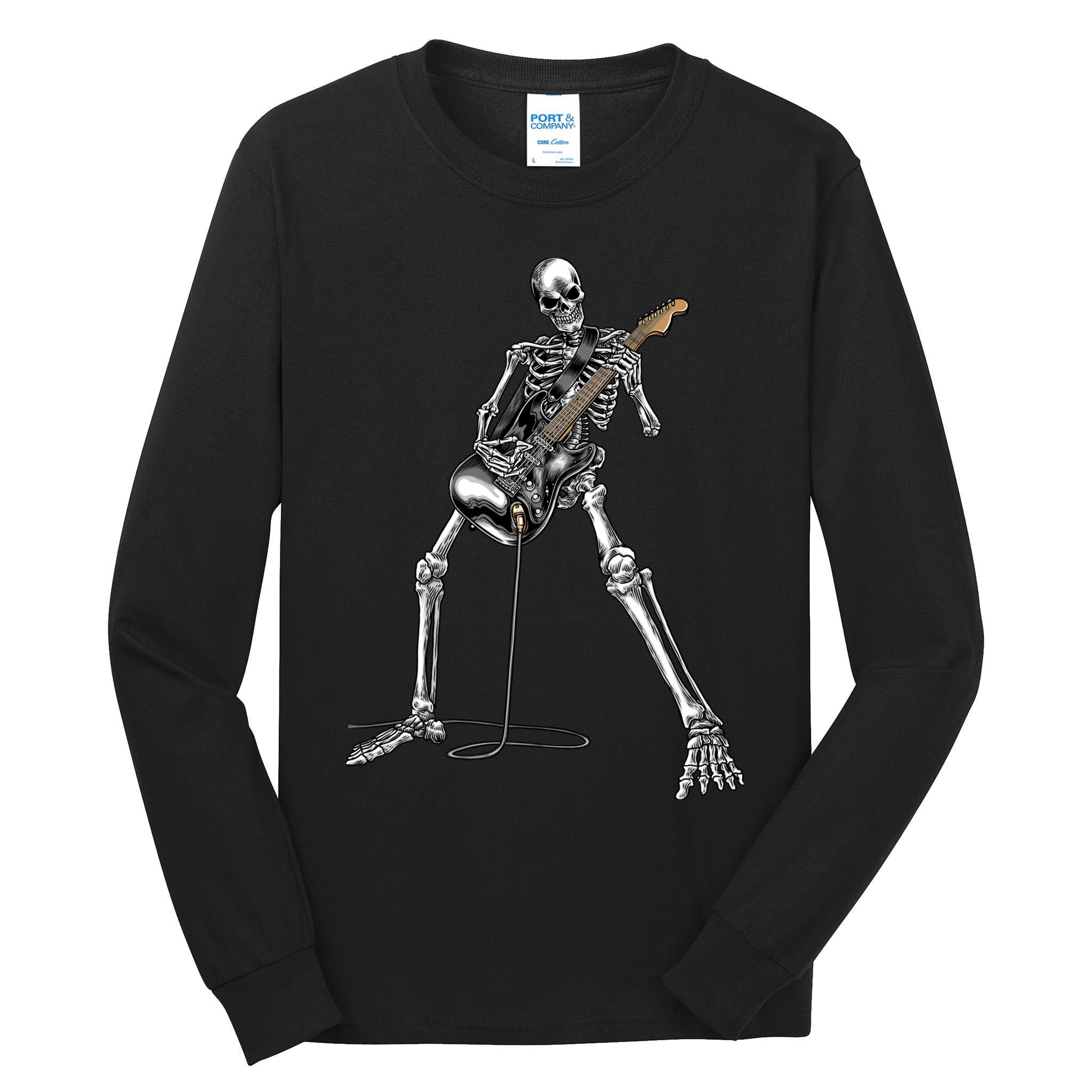 Halloween Skeleton Playing Guitar Rock And Roll Band Tees Tall Long Sleeve T-Shirt