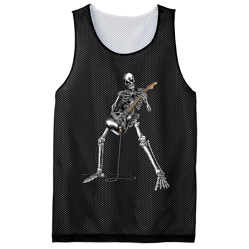 Halloween Skeleton Playing Guitar Rock And Roll Band Tees Mesh Reversible Basketball Jersey Tank