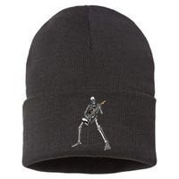 Halloween Skeleton Playing Guitar Rock And Roll Band Tees Sustainable Knit Beanie