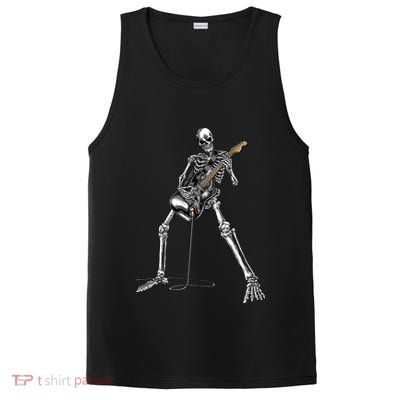 Halloween Skeleton Playing Guitar Rock And Roll Band Tees PosiCharge Competitor Tank