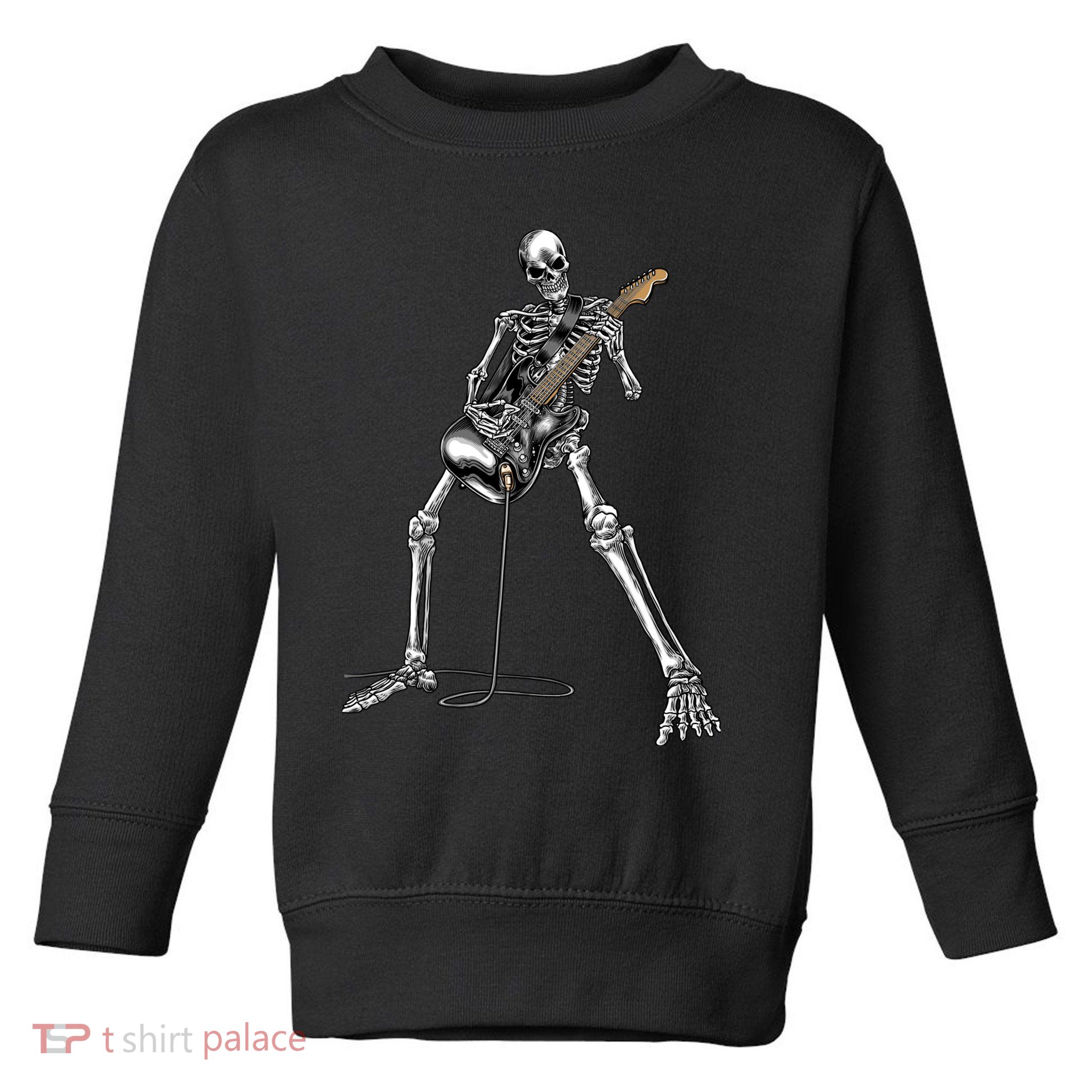 Halloween Skeleton Playing Guitar Rock And Roll Band Tees Toddler Sweatshirt