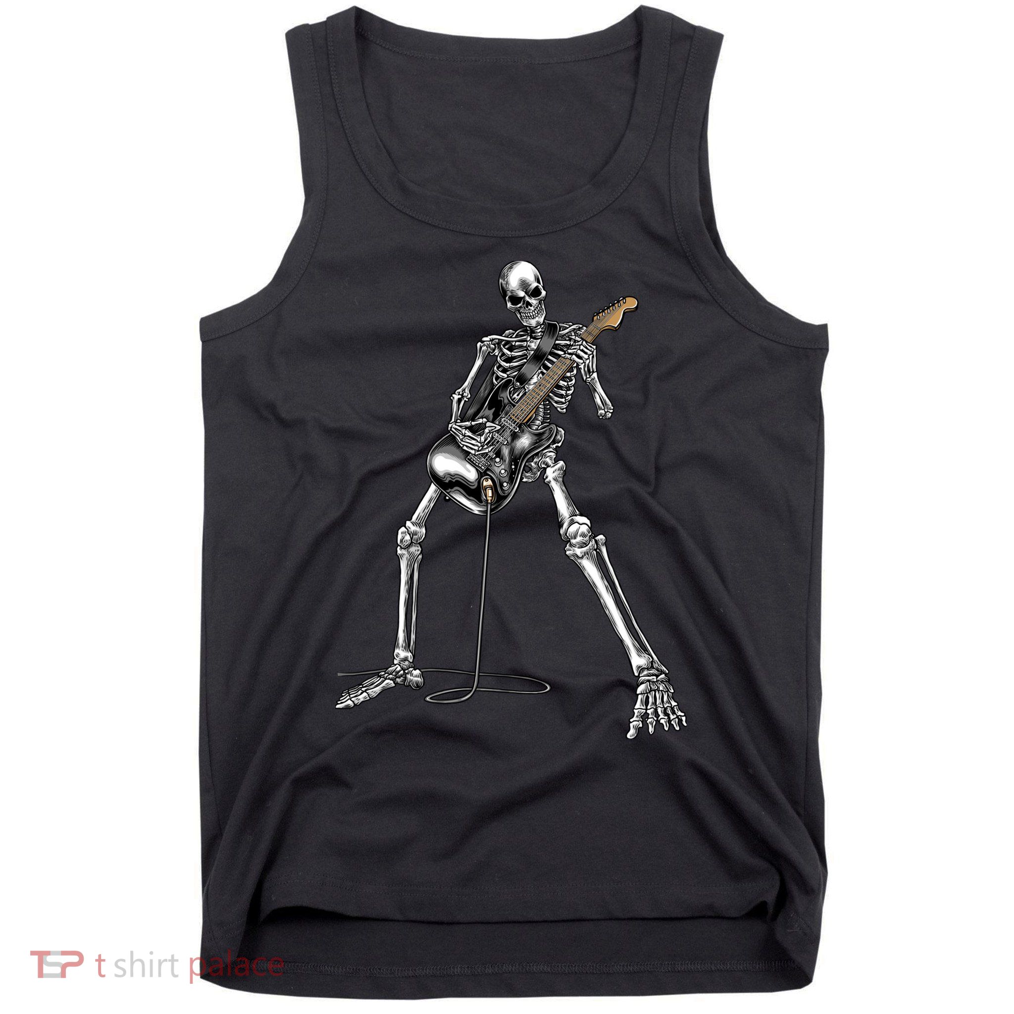 Halloween Skeleton Playing Guitar Rock And Roll Band Tees Tank Top
