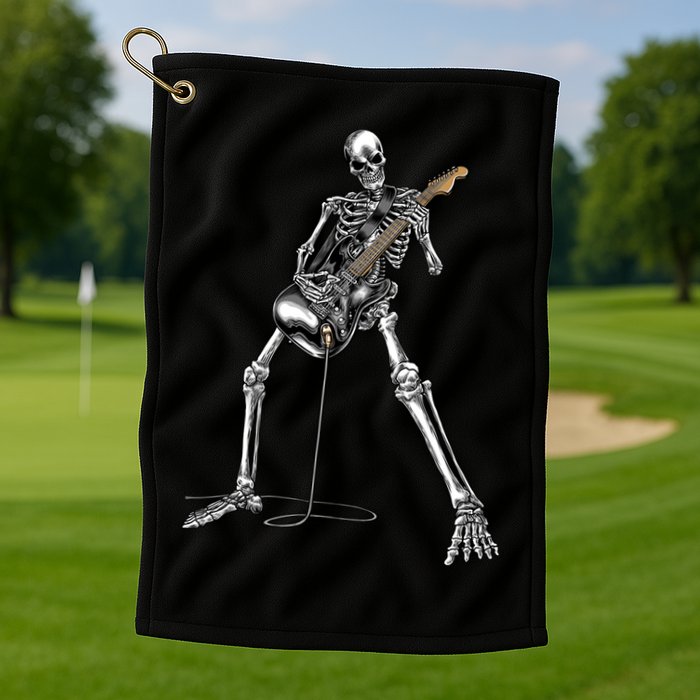 Halloween Skeleton Playing Guitar Rock And Roll Band Tees Golf Towel