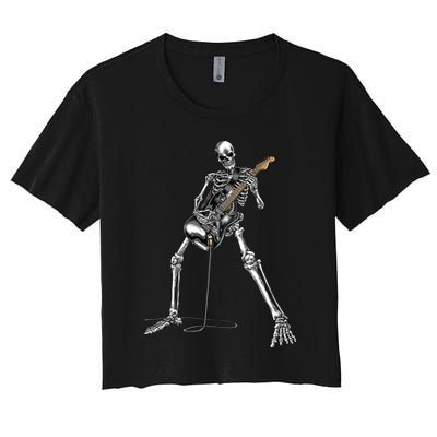 Halloween Skeleton Playing Guitar Rock And Roll Band Tees Crop Top